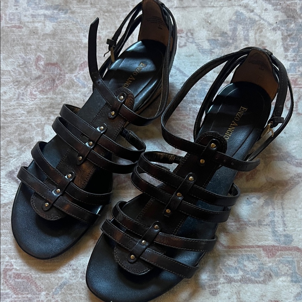 Enzo Angiolini Dark Brown Multi-Strap Sandals